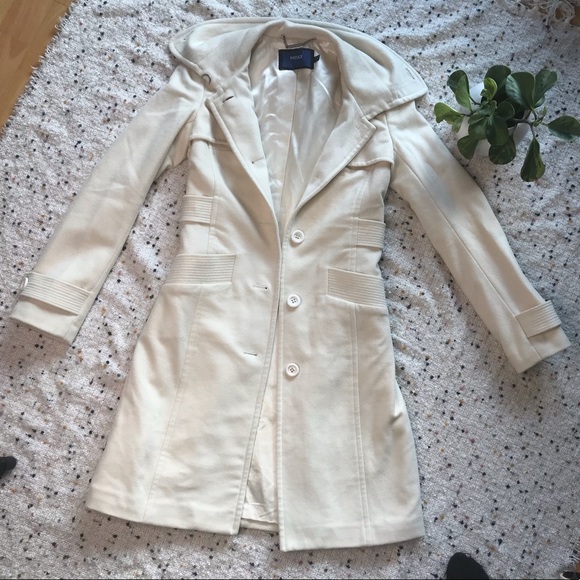 Mexx Cream Wool Pea Coat / Trench Coat - Picture 6 of 16